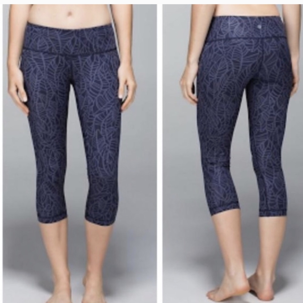 Lululemon Wunder Under Crop *Full-On Luxtreme Pretty Palm Cadet Greyvy